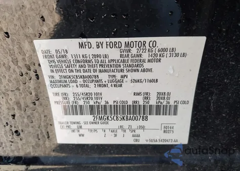 2019 Ford Flex Sel from USA, damaged, VIN 2FMGK5C85KBA00788